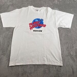 VTG Planet Hollywood Moscow T-Shirt Adult Large White‎ Graphic Print Tee USA